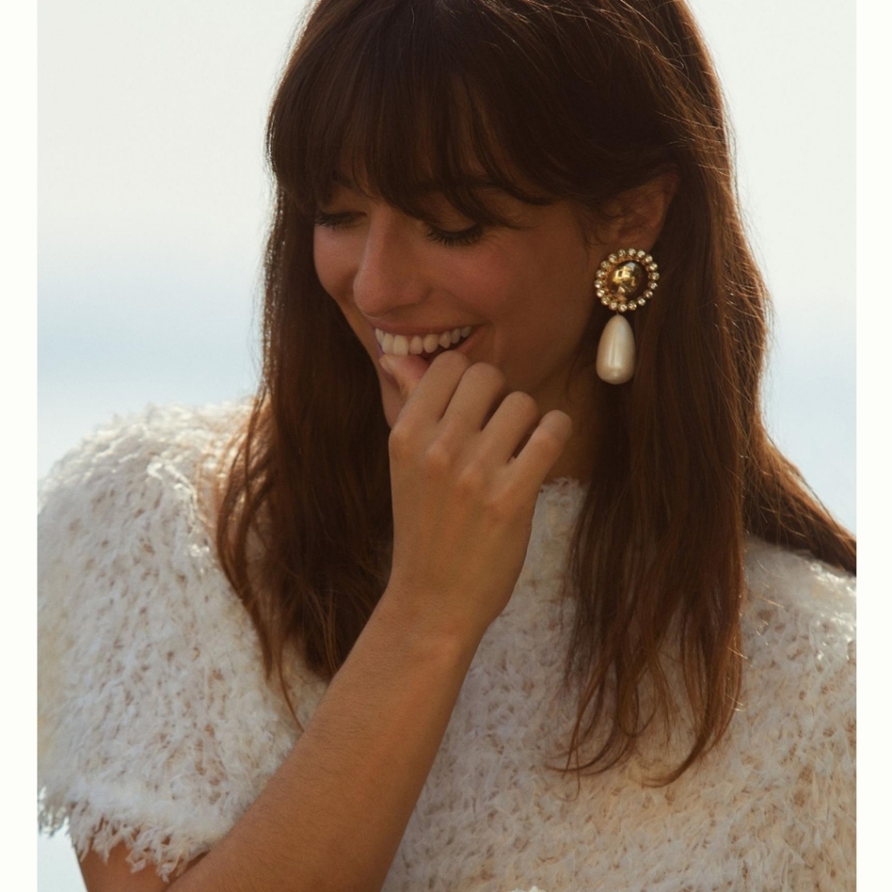 Anthropologie Crystal Frame Pearl Drop Earrings